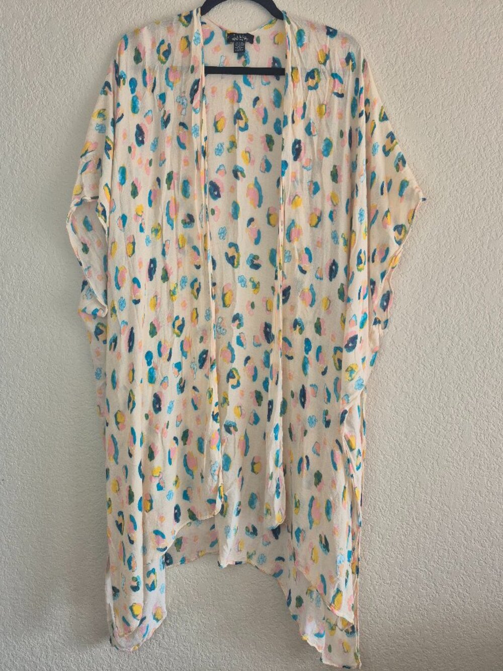 Nicole Miller New York Abstract Leopard Kimono Cardigan Coverup 100% Viscose OS